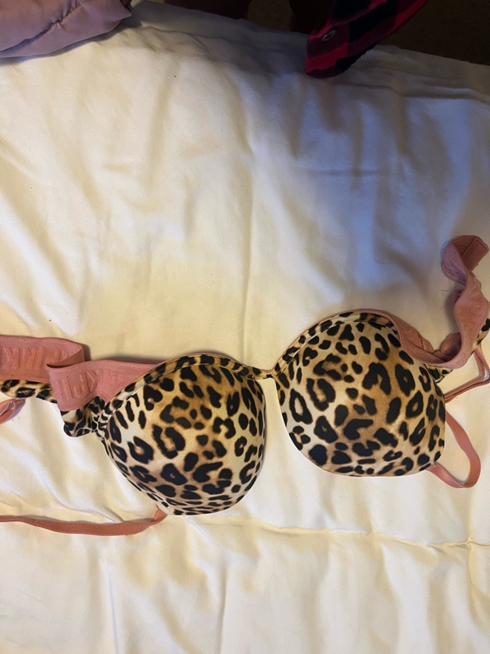PINK Victoria's Secret Leopard Print Push-Up Bra with Pink Straps bombshell bra